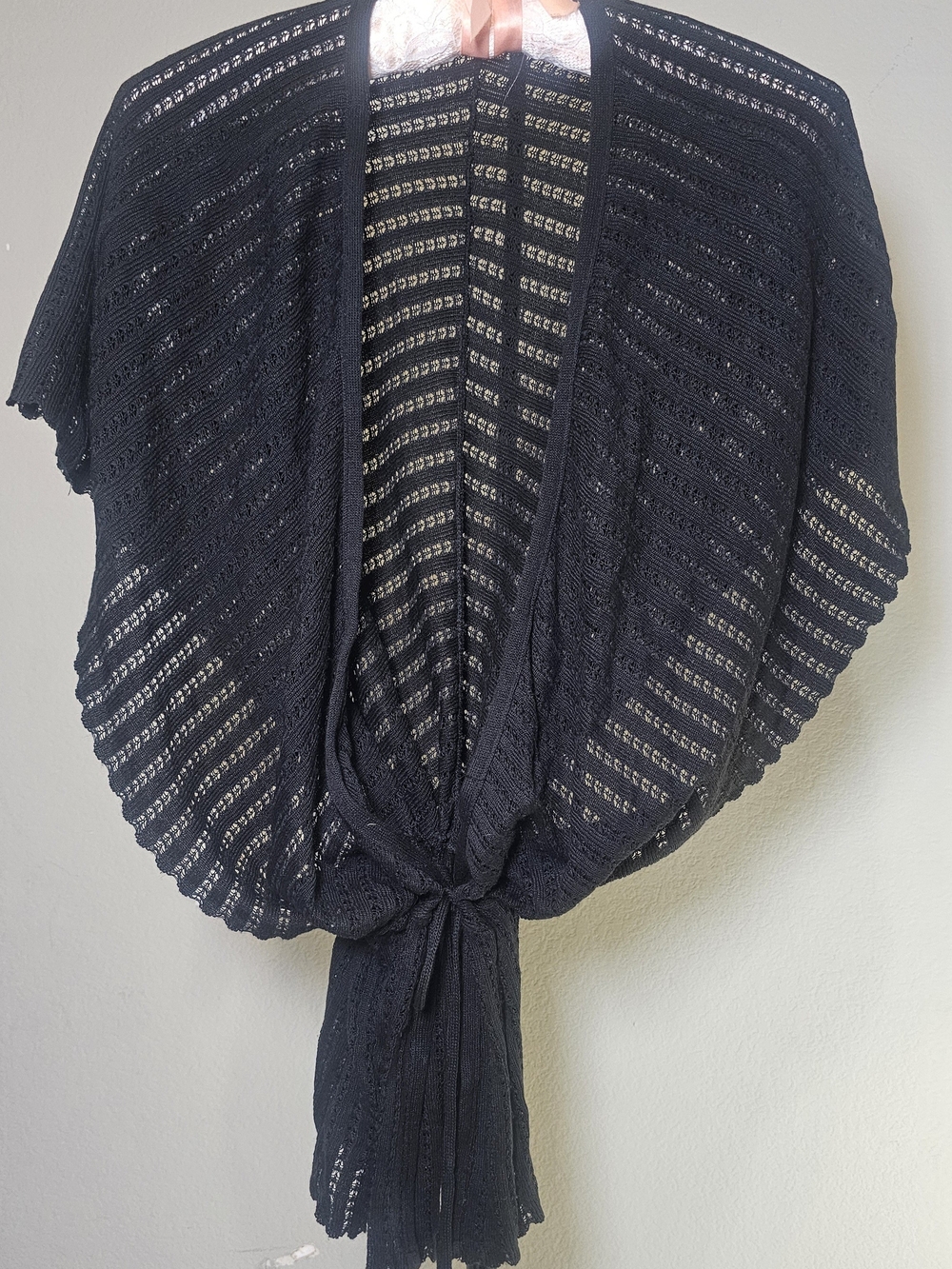 Silhouette Black Open-Knit Tie-Front Shrug